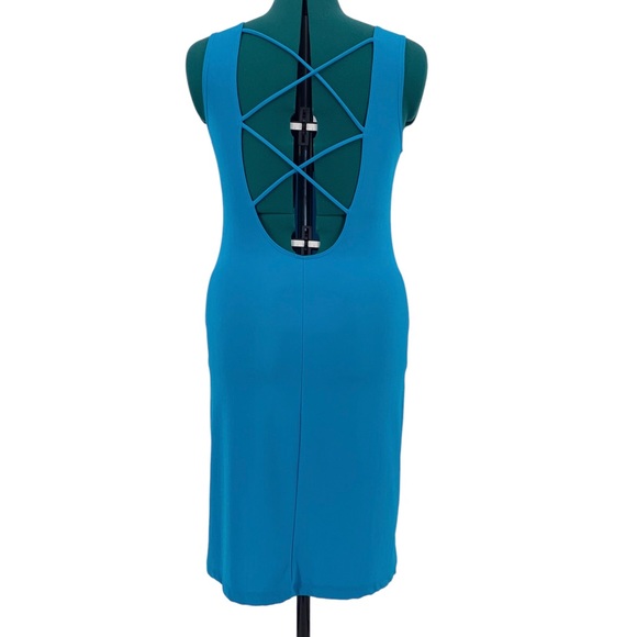 Frederick's of Hollywood Cerulean Blue Plunging Neck Open Back Body Con Dress, M - Picture 8 of 15
